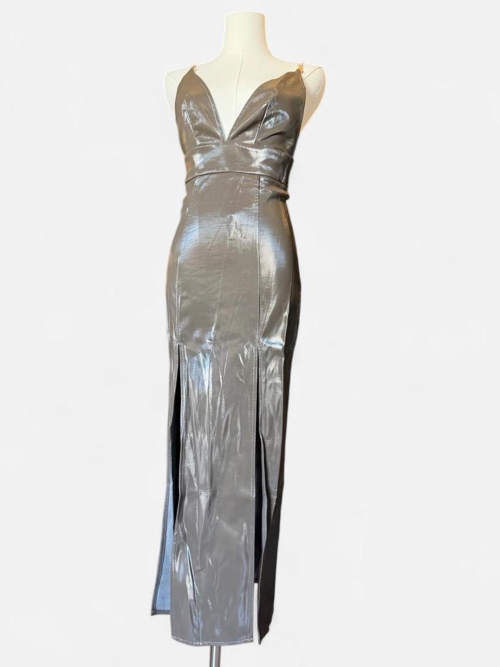 Fashion Nova metallic silver maxi dress ✨ New with tags